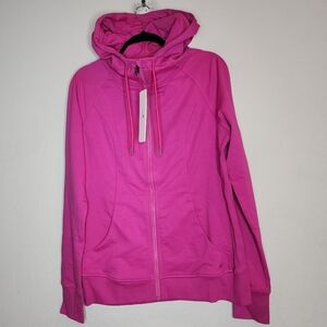 NWT CRZ Yoga Pink Cotton Terry Full Zip Hooded Thumb Holes Size XL